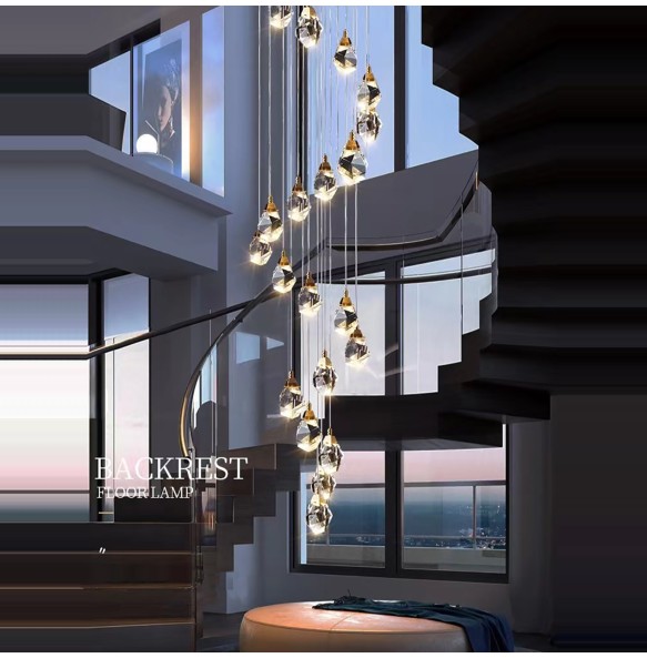 Modern Luxury Staircase Crystal Ceiling Chandelier Long Large Pendant Lamp Home Decor Lustres 2024 Hanglamp Brass Light Fixture