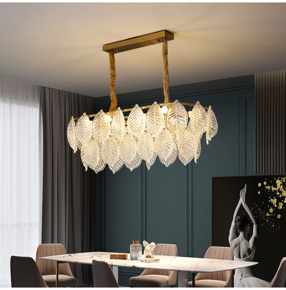 Modern Glass Ceiling Chandelier Home Decor Glass Leaf Lighting Led Dining Room Chandeliers Living Room Luxury Lustres