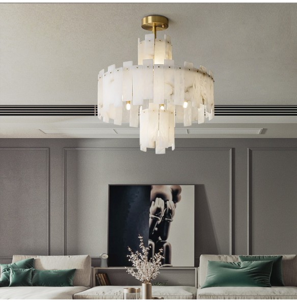 Postmodern LED Natural Marble Pendant Light Home Decor Elegant Suspension Luminaire Lustre Living Room Villa Chandelier