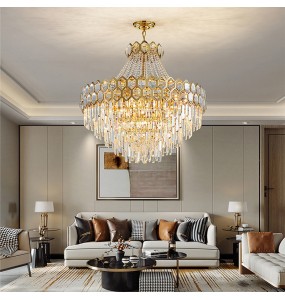 Luxury Gold Classical Hanging Lamp Dimmable LED Crystal Light Fixture Lustre Large Hotel Pendant Light Home Decor Room Decor