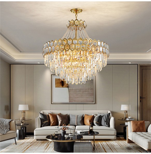 Luxury Gold Classical Hanging Lamp Dimmable LED Crystal Light Fixture Lustre Large Hotel Pendant Light Home Decor Room Decor