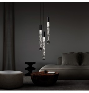 Modern Long Cylindrical Crystal Pendant Lights over Kitchen Island Home Decor Bedside Hanging Lamps Business Place Lighting