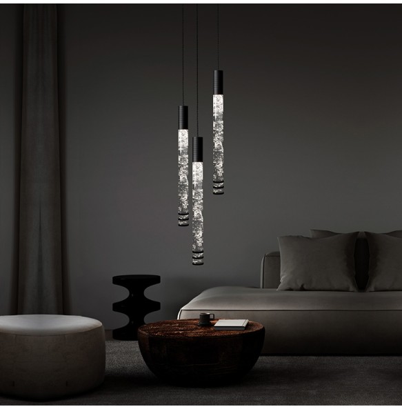 Modern Long Cylindrical Crystal Pendant Lights over Kitchen Island Home Decor Bedside Hanging Lamps Business Place Lighting