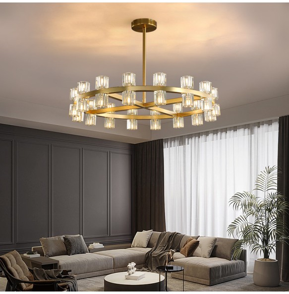 Modern Luxury Copper Crystal Led Pendant Light luminária Home Decor Chandelier Suspension for Foyer Living Room