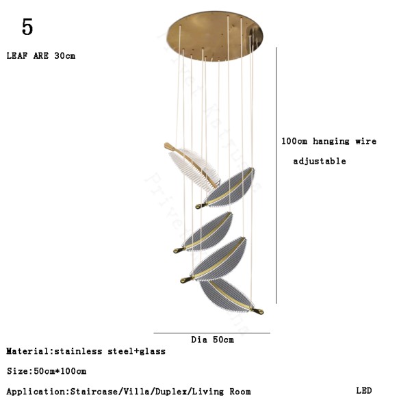 Modern 2024 Stairwel Leaf Ceiling Chandelier Large Staircase Pendant Light Home Decor Lustre High Ceiling Led Hanging Lamps