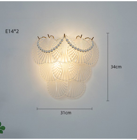 Dimmable LED Wall Lamp Pearl Chain Feather Leaf Shell Sun Flower Shaped Glass Bedroom Night Luxury Home Decor Appliance