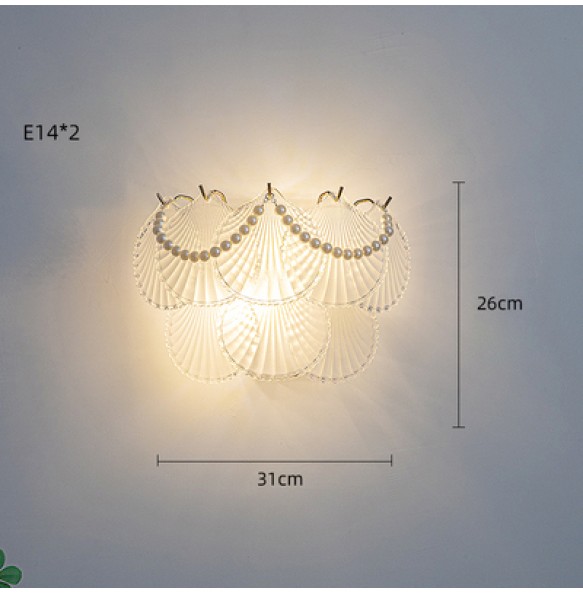 Feather Leaf Shell Sun Flower Shaped Glass Gold Light Fixture LED Wall Lamp Lustre Bedroom Night Luxury Home Decor Appliance