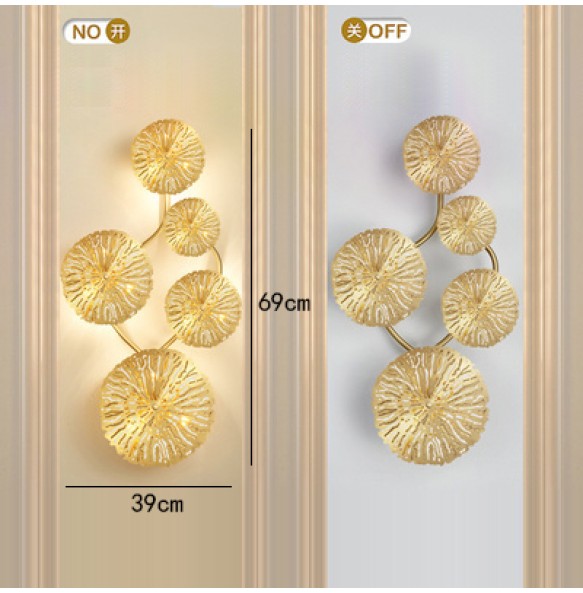 Lotus-shaped LED Gold Wall Lamp Bedroom Night Light Fixture Modern Copper Hotel Restaurant Wall Decor Home Decoration Indoor