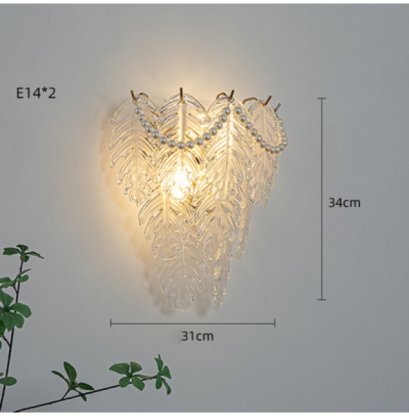 Feather Leaf Shell Sun Flower Shaped Glass Gold Light Fixture LED Wall Lamp Lustre Bedroom Night Luxury Home Decor Appliance