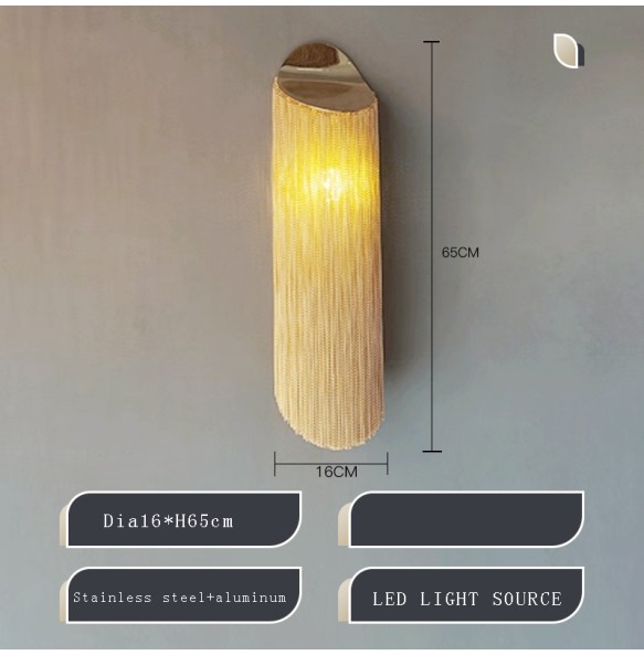 Modern Home Decoration Tassel Wall Lamp Led Silver Chain Luxury Wall Sconce Living Room Background Lighting