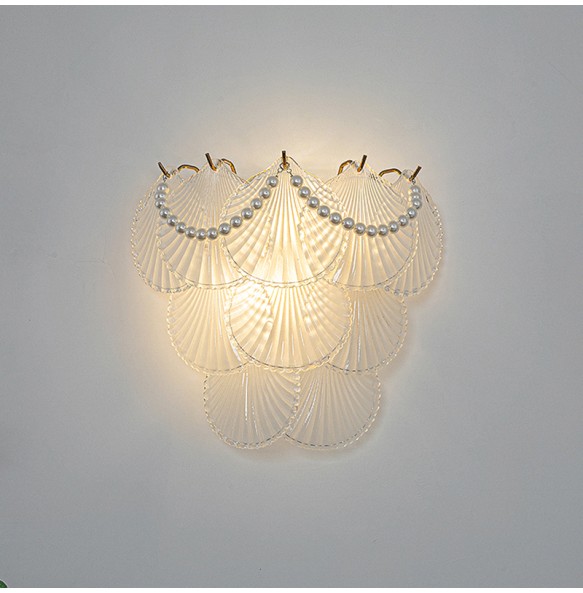 Pearl Chain Feather Leaf Shell Sun Flower Shaped Glass Light Fixture LED Wall Lamp Bedroom Night Luxury Home Decor Appliance