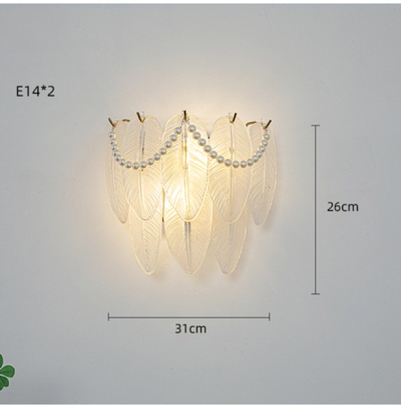 Feather Leaf Shell Sun Flower Shaped Glass Gold Light Fixture LED Wall Lamp Lustre Bedroom Night Luxury Home Decor Appliance