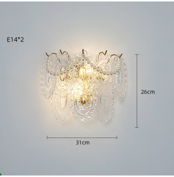 Dimmable LED Wall Lamp Pearl Chain Feather Leaf Shell Sun Flower Shaped Glass Bedroom Night Luxury Home Decor Appliance