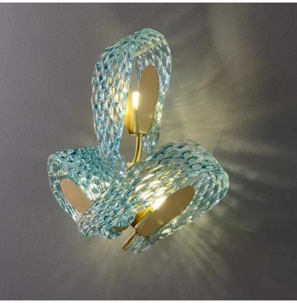 Modern New Design Blue Glass Flower Lampshade Wall Light LED G9 Remote Control Background Luminaire for Bedside Living Room