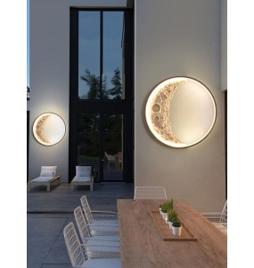 Round Bedroom Night Lamp Resin Iron Light Fixture Crescent Moon Shaped Dimmable LED Wall Lamp Home Decor Living Room Aisle