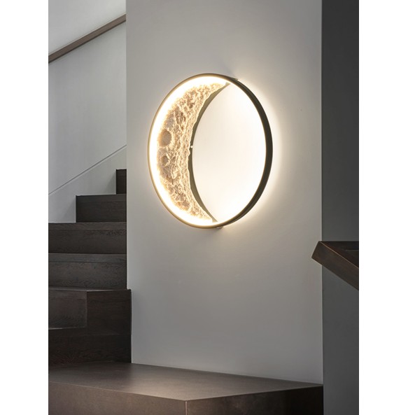 Round Bedroom Night Lamp Resin Iron Light Fixture Crescent Moon Shaped Dimmable LED Wall Lamp Home Decor Living Room Aisle