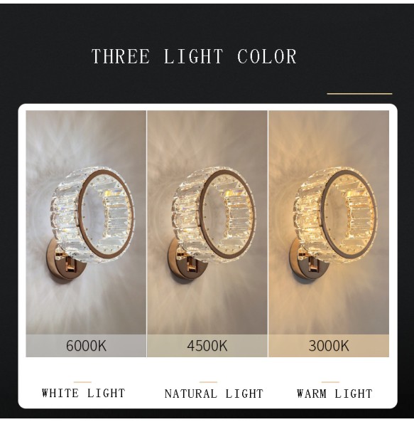 Round Modern 2024 Home Decoration Wall Sconce Luxury Crystal Wall Light Led Bedside Light Fixture for Bedroom Living Room