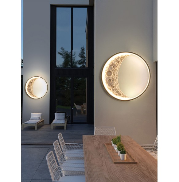 Crescent Moon Shaped Dimmable LED Wall Lamp Resin Round Night Lamp Iron Light Fixture Home Decor Hotel Cafe Restaurant