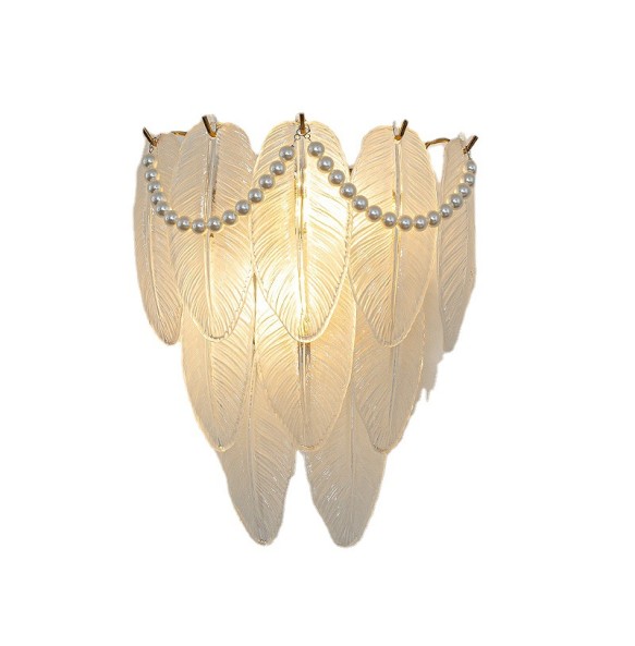 Feather Leaf Shell Sun Flower Shaped Glass Gold Light Fixture LED Wall Lamp Lustre Bedroom Night Luxury Home Decor Appliance