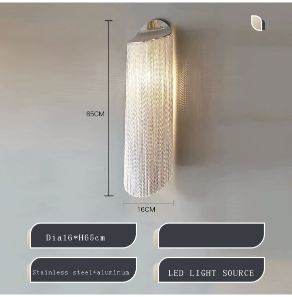 Modern Home Decoration Tassel Wall Lamp Led Silver Chain Wall Sconce Background Lighting for Living Room Villa Hotel