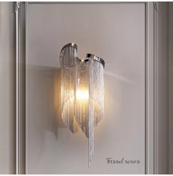 Modern Home Decoration Tassel Wall Lamp Led Silver Chain Luxury Wall Sconce Living Room Background Lighting