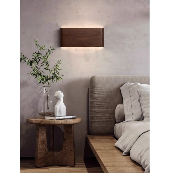 Postmodern Walnut Wall Lamp Led Home Decoration Solid Wood Wall Sconce Background Wooden Light Fixture