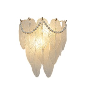 Dimmable LED Wall Lamp Pearl Chain Feather Leaf Shell Sun Flower Shaped Glass Bedroom Night Luxury Home Decor Appliance