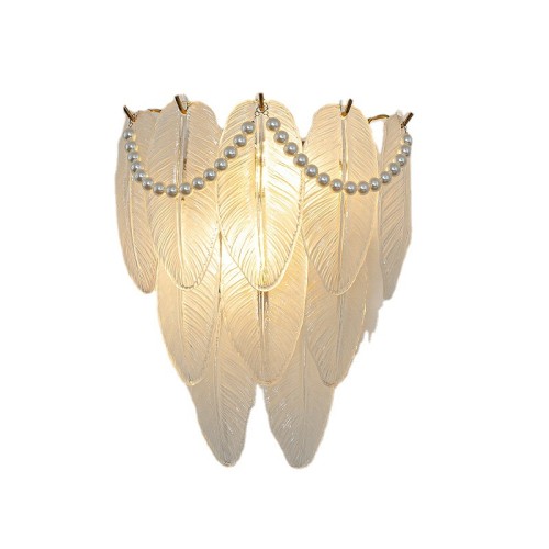 Dimmable LED Wall Lamp Pearl Chain Feather Leaf Shell Sun Flower Shaped Glass Bedroom Night Luxury Home Decor Appliance