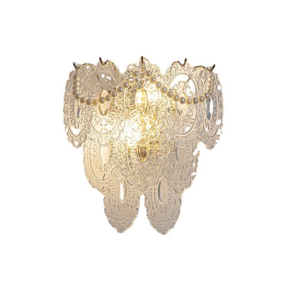 Pearl Chain Feather Leaf Shell Sun Flower Shaped Glass Light Fixture LED Wall Lamp Bedroom Night Luxury Home Decor Appliance