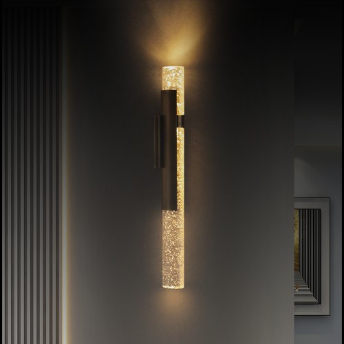 Modern Home Decoration Wall Sconce Gold Long Cylindrical Background Lamps for Living Room Crystal Bedside Lighting