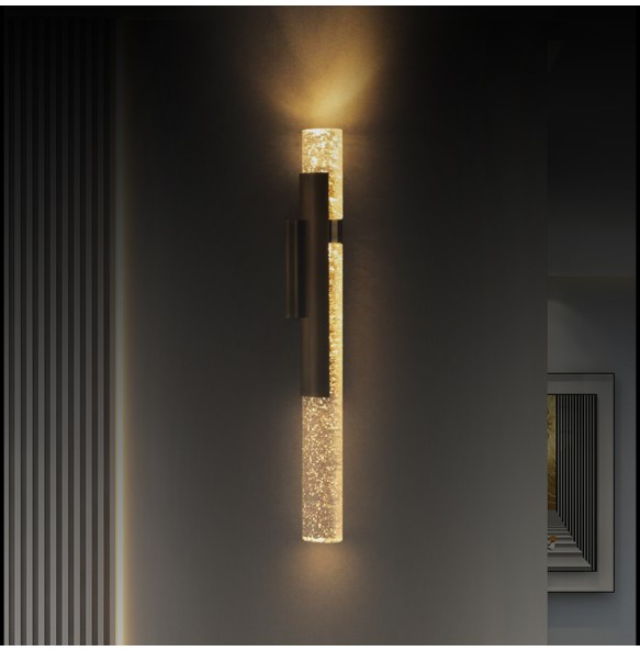 Modern Home Decoration Wall Sconce Gold Long Cylindrical Background Lamps for Living Room Crystal Bedside Lighting