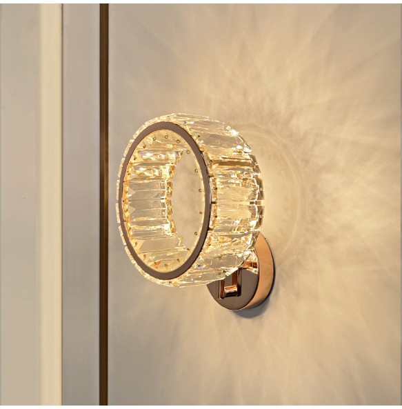 Round Modern 2024 Home Decoration Wall Sconce Luxury Crystal Wall Light Led Bedside Light Fixture for Bedroom Living Room