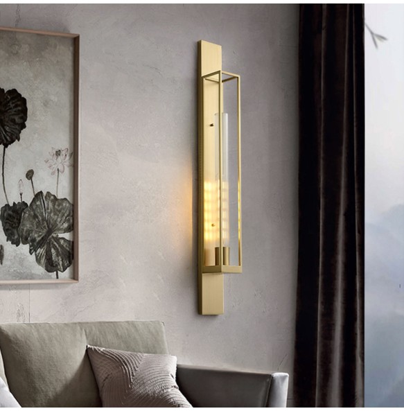 LED Modern Minimalist Industrial Brushed Brass Wall Lamp Home Decor Bedside Lighting Fixture for Living Room Background