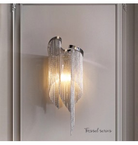 Modern Home Decoration Tassel Wall Lamp Led Silver Chain Wall Sconce Background Lighting for Living Room Villa Hotel