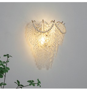 Feather Leaf Shell Sun Flower Shaped Glass Gold Light Fixture LED Wall Lamp Lustre Bedroom Night Luxury Home Decor Appliance