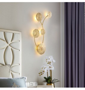 Lotus-shaped LED Gold Wall Lamp Bedroom Night Light Fixture Modern Copper Hotel Restaurant Wall Decor Home Decoration Indoor