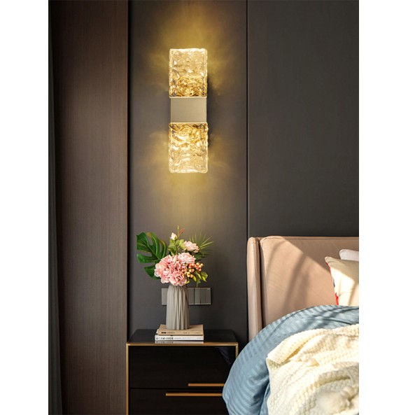 Bedroom Night Lamp Wave Pattern Crystal Gold Iron Wall Lamp LED Light Fixture Wall Decor Indoor Bedroom Lobby Aisle