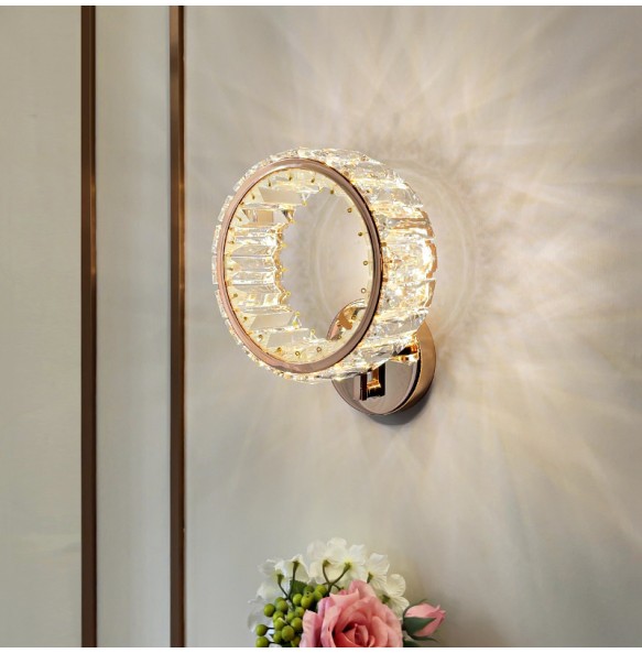 Round Modern 2024 Home Decoration Wall Sconce Luxury Crystal Wall Light Led Bedside Light Fixture for Bedroom Living Room