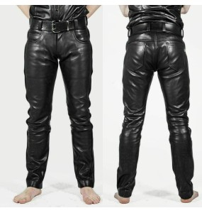 Mens Faux Leather Pants PU Material Black Slim Fit Motorcycle Leather Trousers For Male