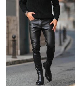 Dropshipping Leather Pants For Men Elastic Fashion PU Leather Trousers Streetwear 2023 Spring Autumn Motorcycle Pants