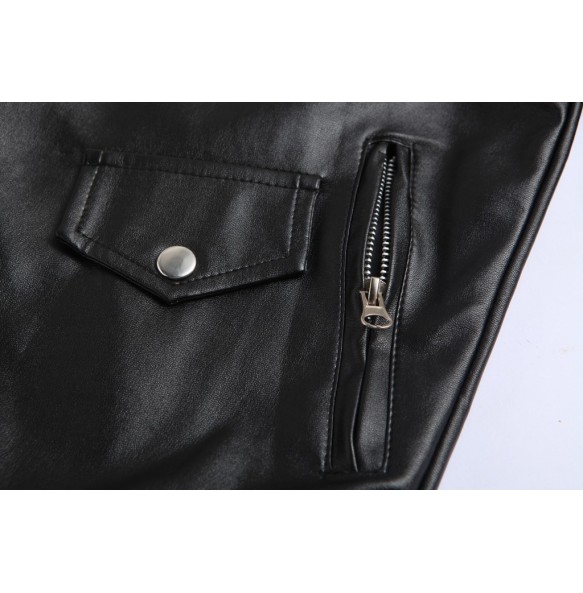 Men PU Leather Jacket Motorcycle Fashion Slim Fit Leather Coat