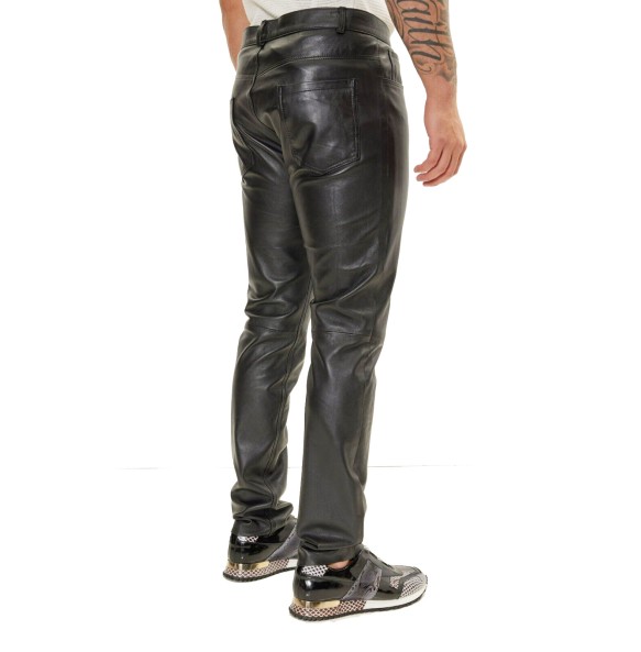 Spring Summer Moto Skinny Elastic Faux Leather Pants Men Black Gold White Thin PU Leather Trousers Brand Men Clothing