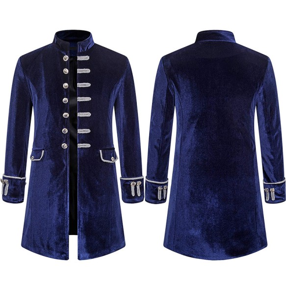 Mens Velvet Medieval Costumes Gothic Steampunk Victorian Frock Coat Pirate Jacket Stage Performance Cosplay Blazers