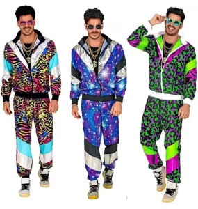 80s disco tracksuit jacket and pants jogging suit retro-style carnival-themed party  cosplay costumes