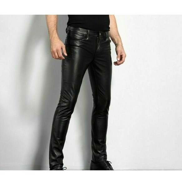 Spring Fashion Men's Fashion Rock Style PU Leather Pants Men's faux leather slim-fit motorcycle trousers