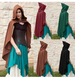 New Women Medieval Vintage Pirate Witch Hooded Cape Steampunk Gothic Velvet Poncho Coats Halloween Carnival Party Cosplay Cloak