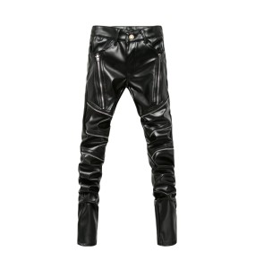 New Arrived Personality Male Leather Pants Male Slim Leather Pants Men's Clothing PU Pants Male