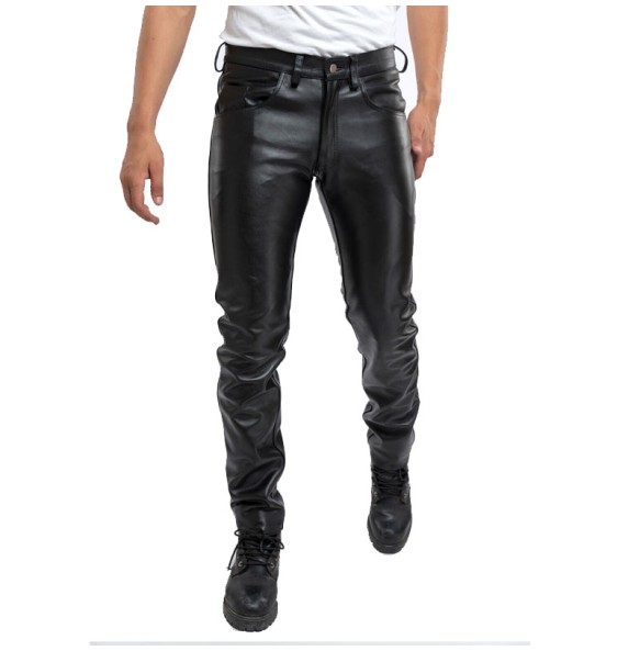 2023Men Leather Pants Slim PU Leather Trousers Fashion Elastic Motorcycle Leather Pants Waterproof Oil-Proof Male Bottoms