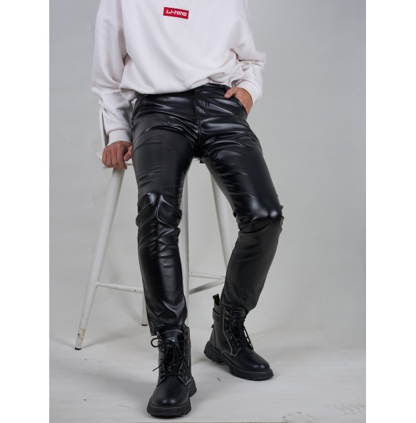 Elevate Spring Wardrobe: Men's Slim-fit PU Leather Pants with Pockets - Versatile & Breathable for Fashion-Forward Gents