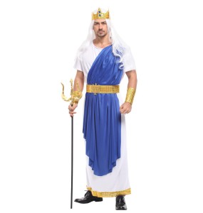 Men Roman Mythology God of Sea King  Poseidon Costumes Halloween Purim Party Carnival Cosplay Outfits